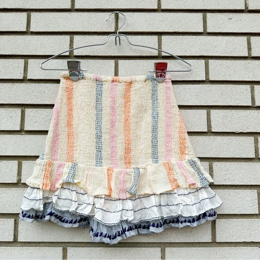 Tularosa Calmar Stripe Smocked Ruffle Mini Skirt Pastel Boho Resortwear S - Picture 3 of 13